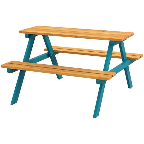 Unbranded 35 in. Outsunny Kids Picnic Square Wooden Table Set, Outdoor Bench Set with Seating for 4-Kids Ages 3-8 Years Old