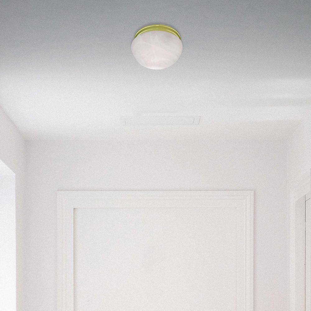 Minster Polished Brass and Alabaster Glass Round Flush Mount Light