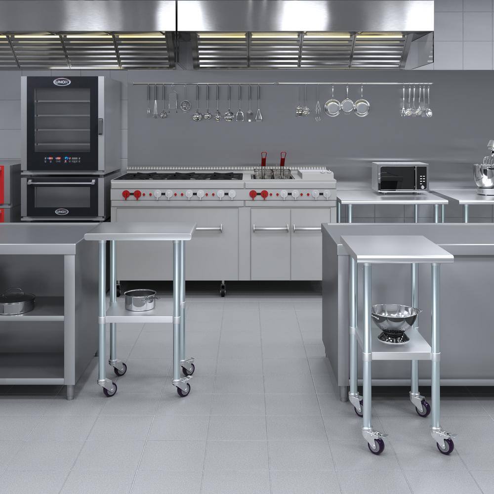 24" x 18" Stainless Steel Rolling Work Table with Undershelf