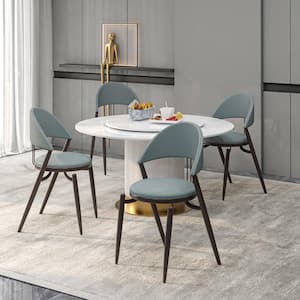 Modern Upholstered Leather Dining Chair with Cozy Open Back and Metal Legs for Dining Room Venice Series in Light Grey