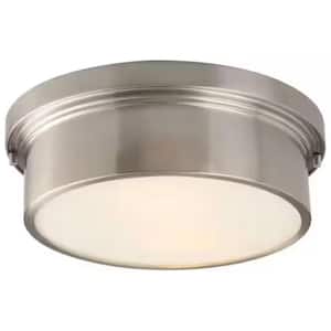 13 in. Brushed Nickel Flush Mount Fixture with Frosted White Glass Shade