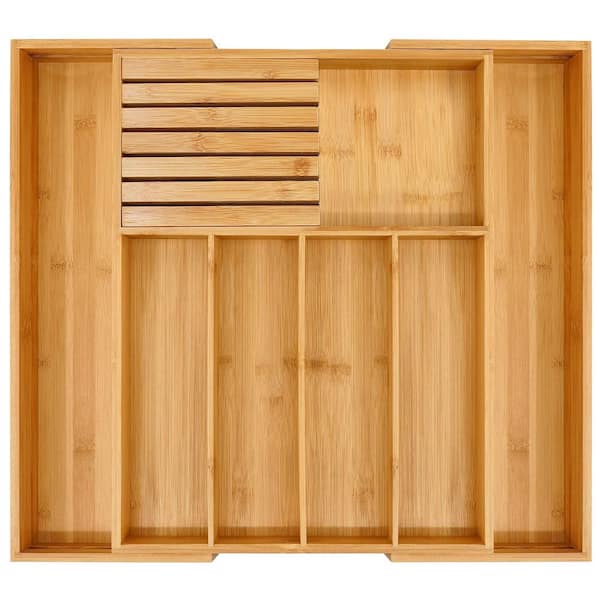 1.97 in. H x 21.65 in. W x 16.93 in. D Bamboo Drawer Organizer Kitchen, Expandable Utensil Organizer with Knife Block