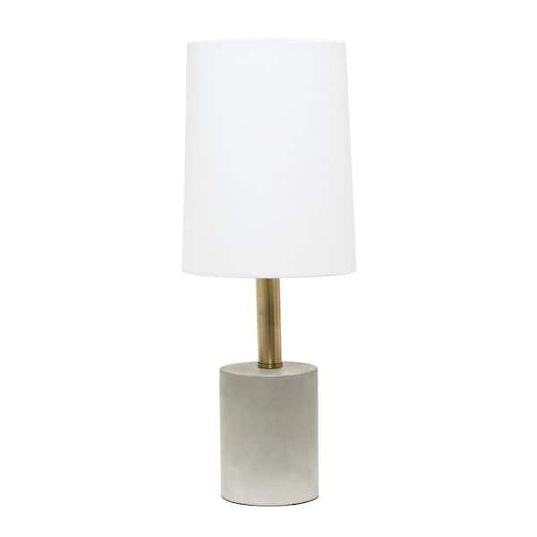 Lalia Home 18 in. Concrete/Brass White 1-Light Antique Brass Concrete Table Lamp