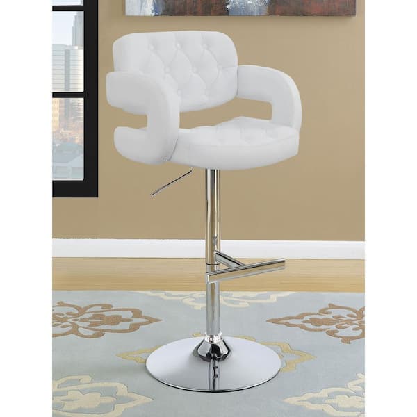 25 in. White and Chrome Low Back Metal Frame Adjustable Bar Stool with Faux Leather Seat