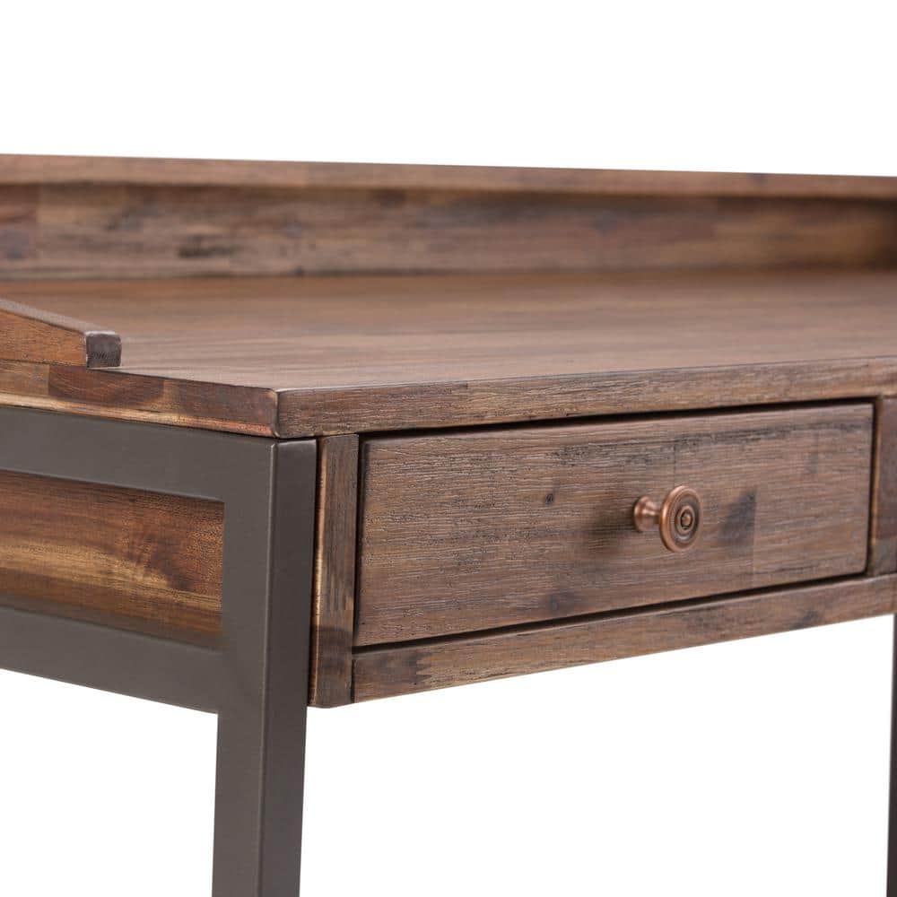 Rustic Natural Aged Brown Acacia Wood Desk with Keyboard Tray