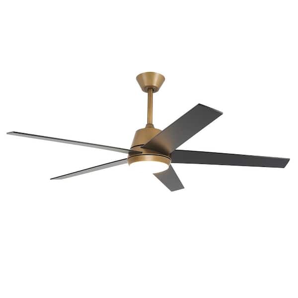 52 in. Gold Downrod Mount Standard Ceiling Fan with LED Light, DC Motor and Remote Control