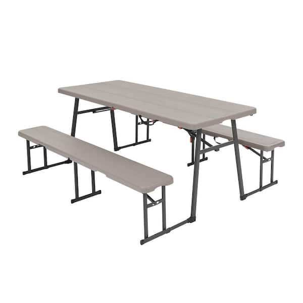 3 Piece Resin Top Indoor/Outdoor Portable Folding Picnic Table, Seats 4