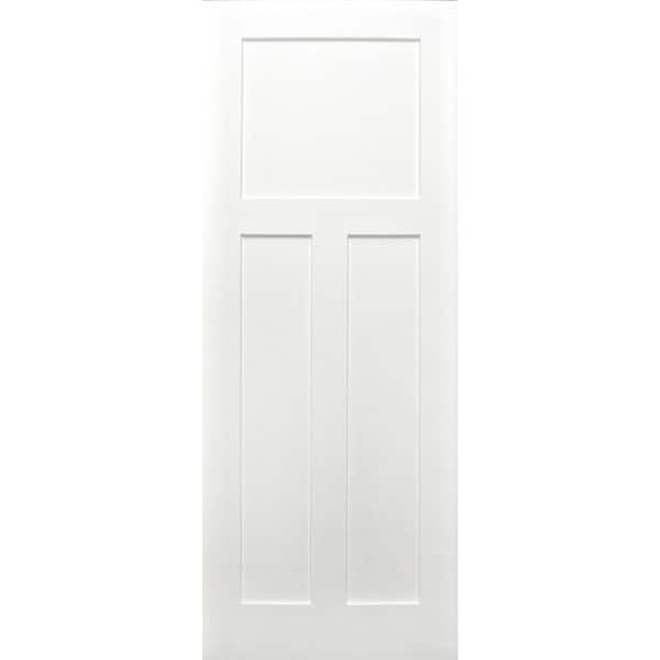 Pacific Entries Shaker 24 in. x 80 in. 3-Panel Wood Craftsman White Primed Interior Door Slab