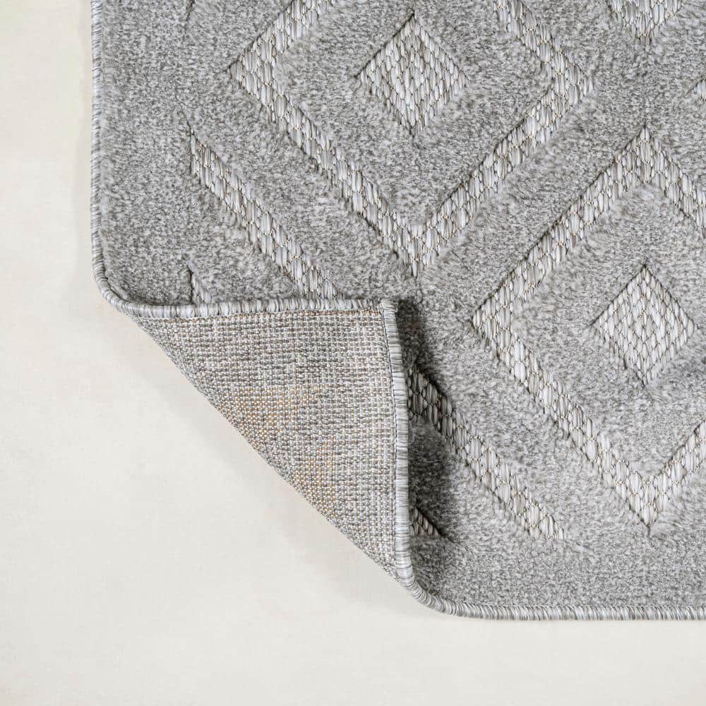 Elysian Light Gray Geometric Synthetic Indoor/Outdoor Rug