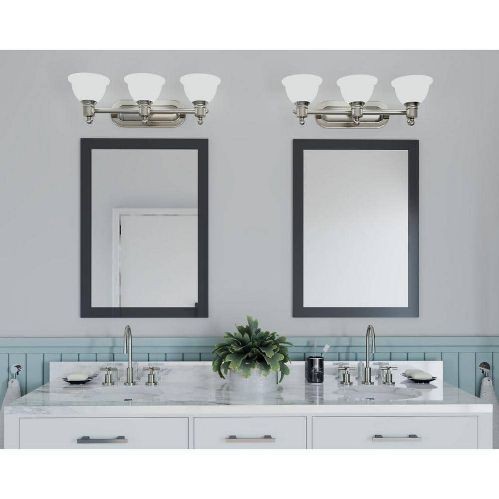 Madison Brushed Nickel 3-Light Wall Sconce with White Etched Glass