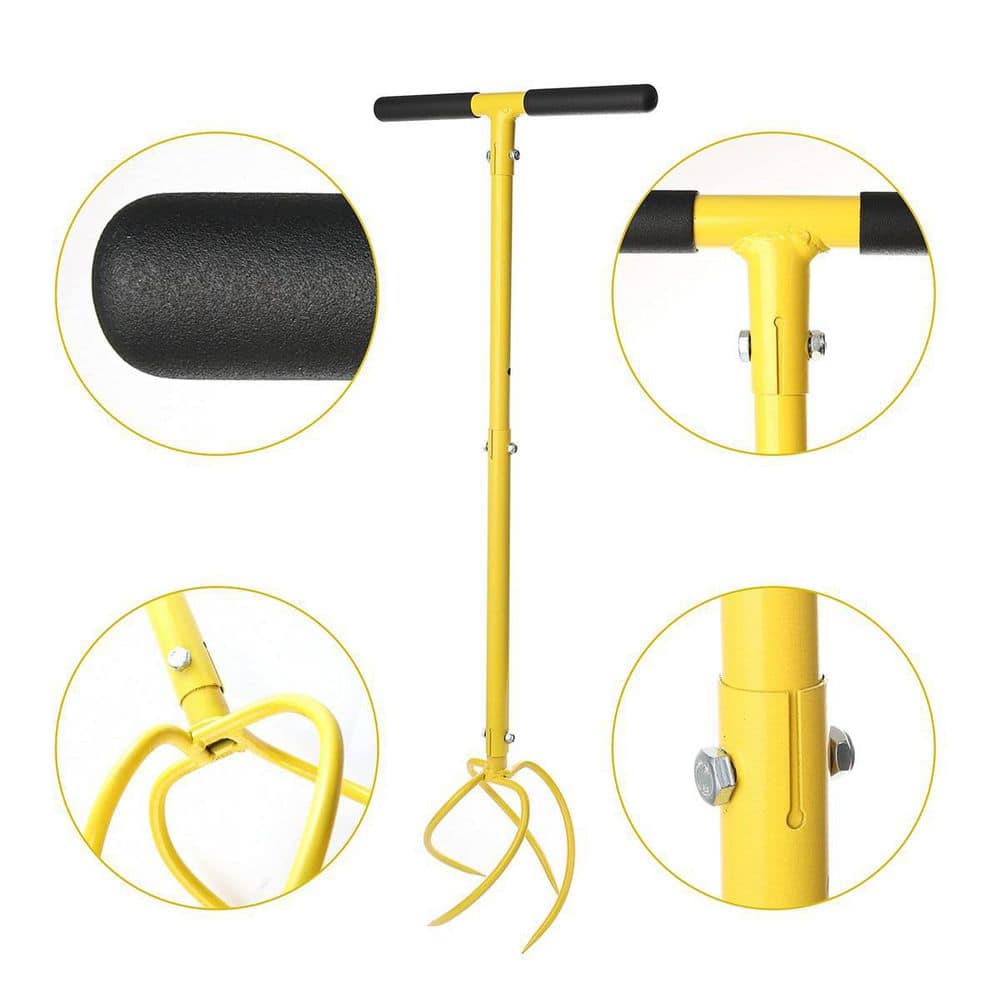 Yellow Adjustable Handle Long Metal Garden Tiller