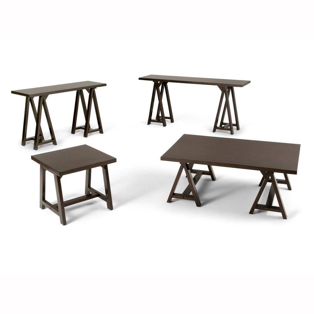 Sawhorse Dark Chestnut Brown Solid Wood Console Table with Storage