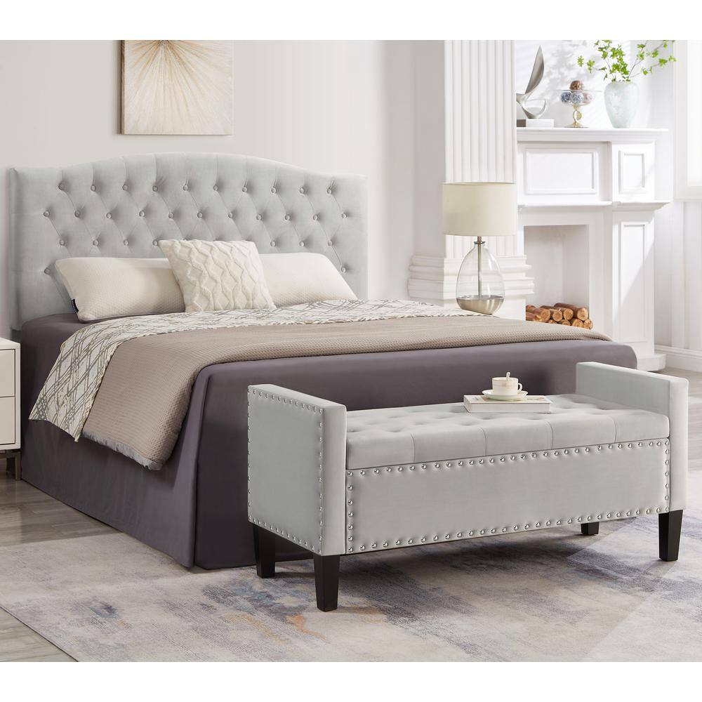 Gray Velvet 48" Backless Storage Bench with Nail Trim