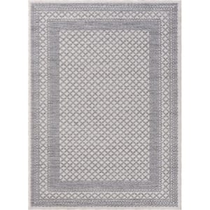 Wyatt Blue 7 ft. 10 in. x 8 ft. 10 in. Geometric Bordered High-Low P.E.T Yarn Indoor/Outdoor Area Rug