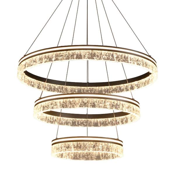 3 Lights Modern Integrated LED Chandelier Pendant Light, Grey Dimmable Chandelier with Remotet Adjustable Light Fixtures