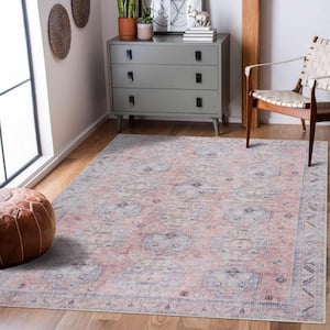 Morcott 9 ft. X 12 ft. Peach, Ivory, Pink, Blue, Gray Traditional Bohemian Vintage Distressed Machine Washable Area Rug