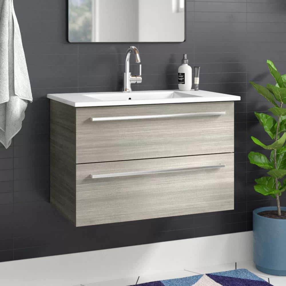 White Chocolate 30" Wall-Mount Single Sink Vanity with Marble Top