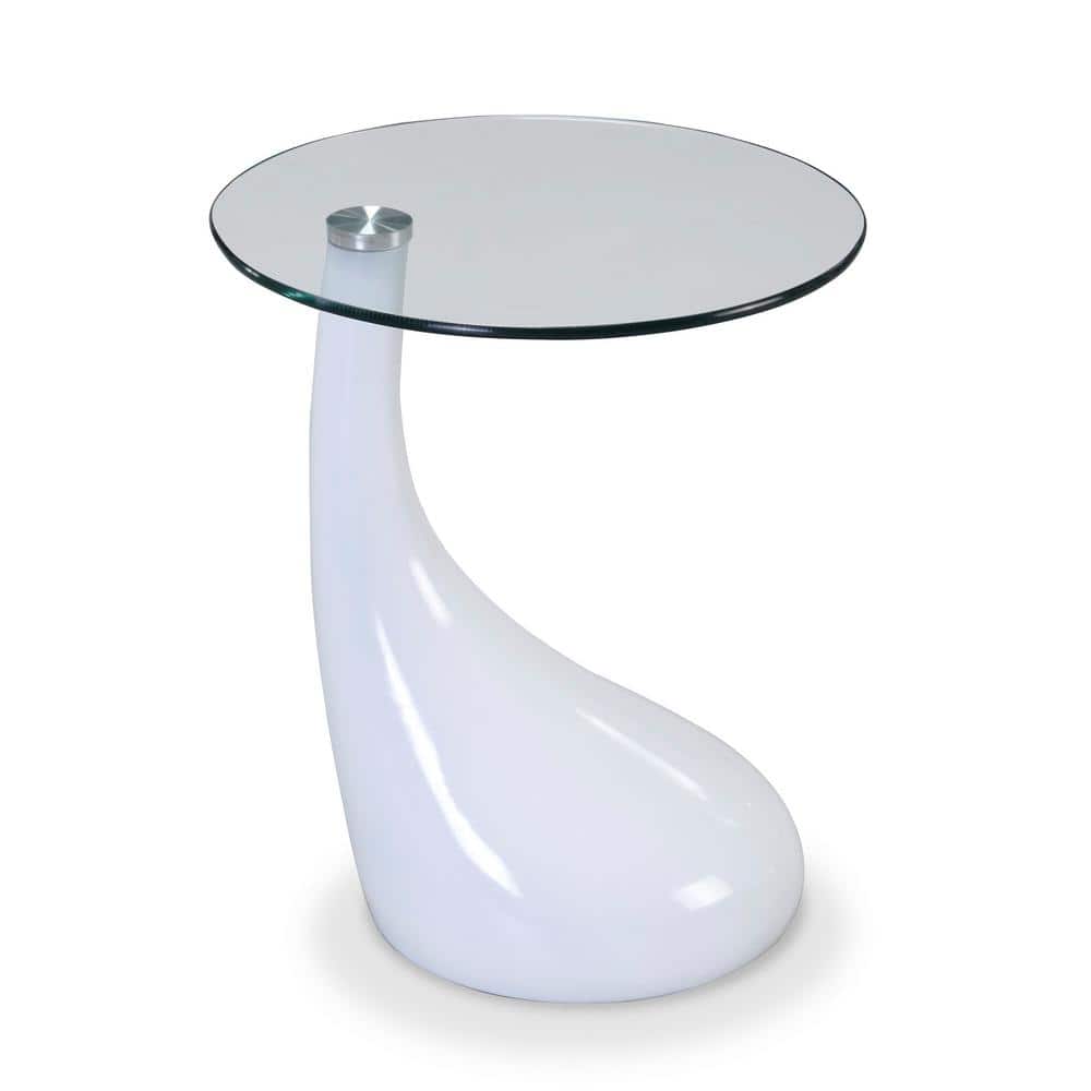 Lava 20" Round Tempered Glass Accent Table in White