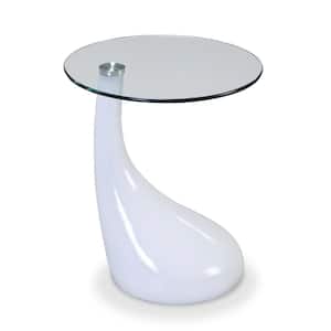 Lava 19.7 in. White Round Glass Top Accent Table