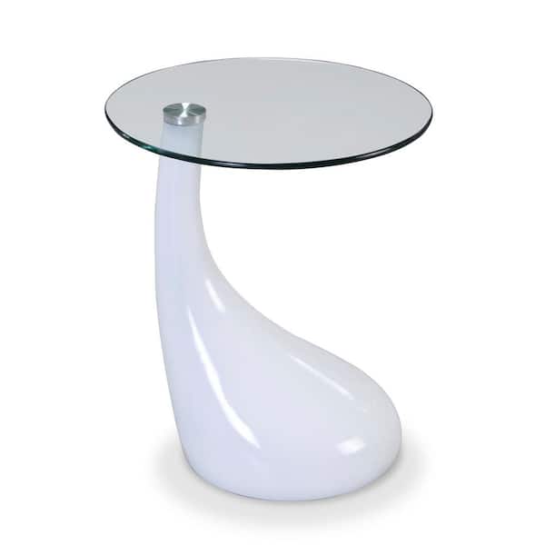 Lava 19.7 in. Modern White Round Glass Top Accent End Table