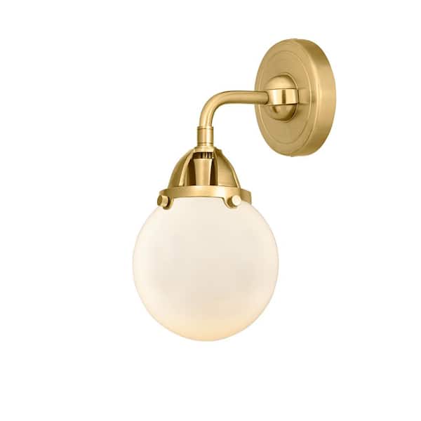 Innovations Beacon 1-Light Satin Gold, Matte White Wall Sconce with White Glass Shade