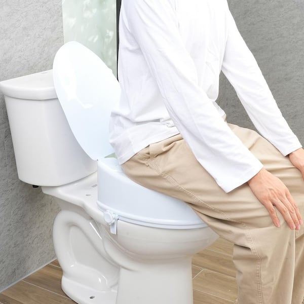 Raised Toilet Seat Round 5 in. Height Raised 300 lbs. Weight Capacity Toilet Seat in White for Elderly