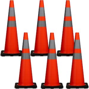28 in. H Orange PVC Reflective Traffic Safety Cones with Black Base (6-Pack)