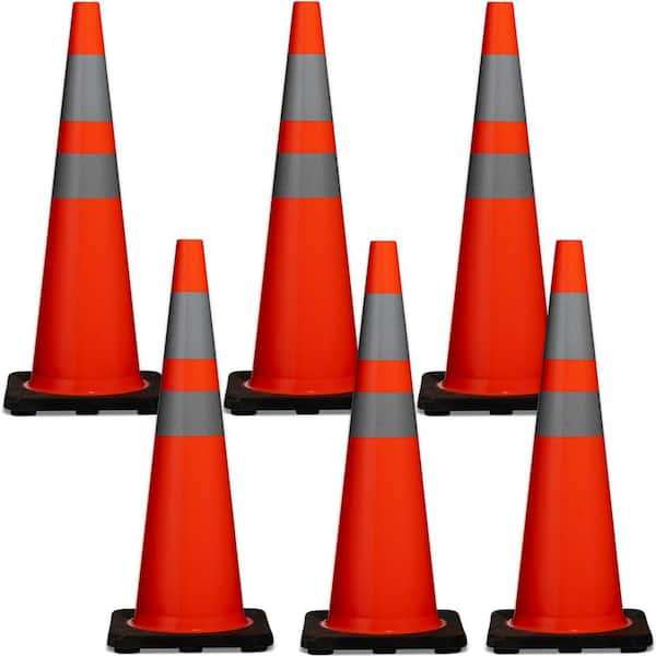 BOEN 28 in. H Orange PVC Reflective Traffic Safety Cones with Black Base  (6-Pack) TC-28R6 - The Home Depot