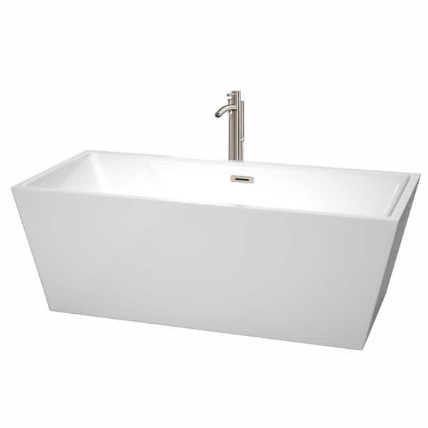 Wyndham Collection Sara 5.6 ft. Acrylic Flatbottom Non-Whirlpool Bathtub in White with Brushed Nickel Trim and Faucet