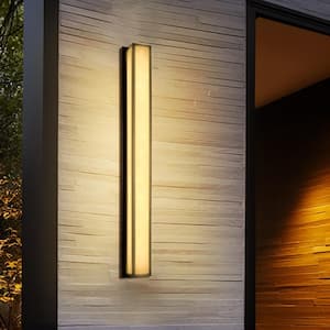 41 in. 30-Watt Black Outdoor Rectangle Hardwired Integrated LED Lantern Wall Sconce with Resin Shade 3000K Waterproof