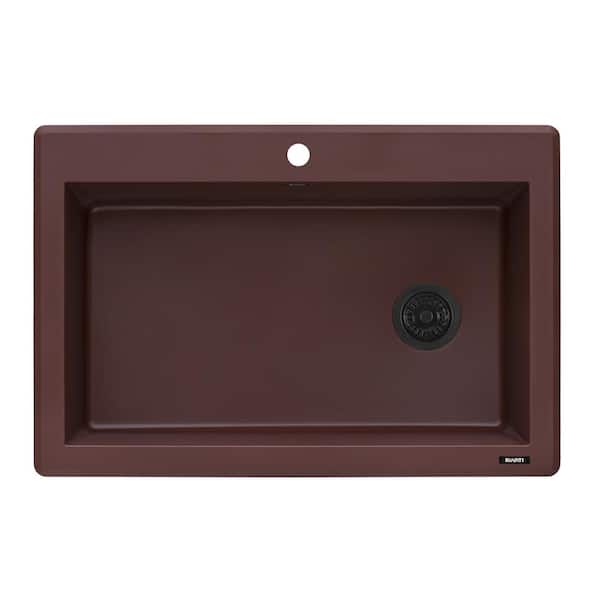 epiGranite 33 in. Drop-in Topmount SIngle Bowl Kitchen Sink in Carnelian Red Granite Composite