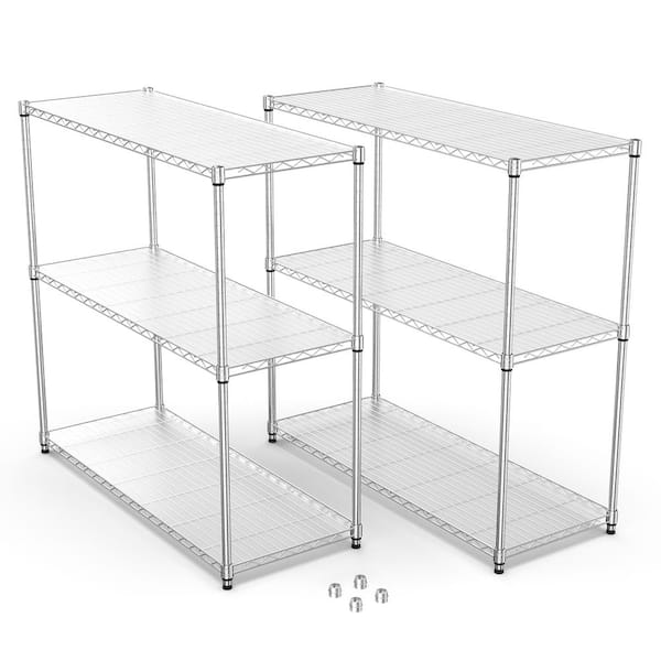 2-Pack 3-Tier Shelf Wire Shelving Unit, Height Adjustable Garage Storage Shelves in Chrome