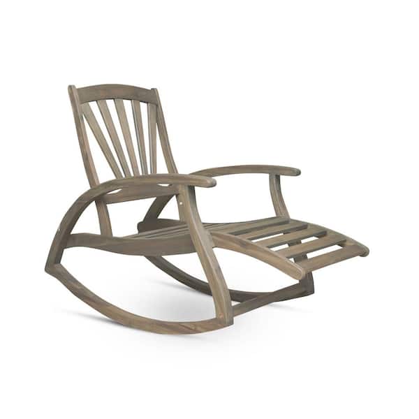 FIROMO Outdoor Wooden Rocking Chair with Footrest, Acacia Wood backyard Rocker, Weather-Resistant Outdoor Rocking Chair, Grey