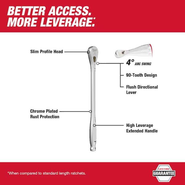 3/8 in. Drive 90-Tooth 12 in. Extended Ratchet with 1/2 in. Drive 90-Tooth 18 in. Extended Ratchet (2-Piece)