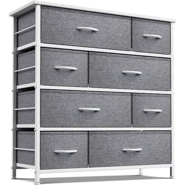 REAHOME 8 Drawer Steel Frame Wood Top Storage Organizer Dresser for Closet,  Living Room, and Entryway with 2 Additional Drawer Organizers, Light Grey