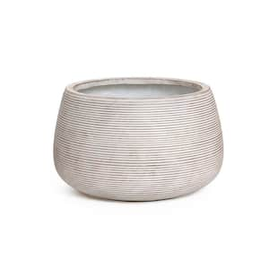 10 in. White and Brown Ceramic Textured Ribbed Bowl Floor Planter