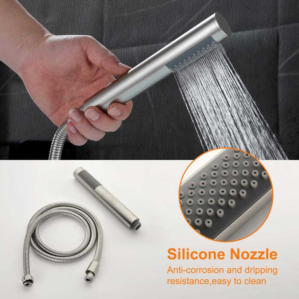Brushed Nickel Freestanding Tub Filler with Hand Shower