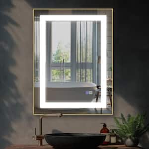 24 in. W x 32 in. H LED Anti-Fog Dimmable Brushed Gold Frame Wall Mounted White Modern Style Bathroom Vanity Mirror