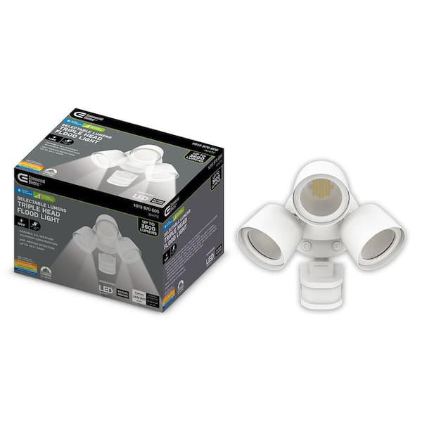 240° Motion Activated Dusk to Dawn Sensor White Outdoor Triple Head LED Security Flood Light 36-Watt 3600 Lumen