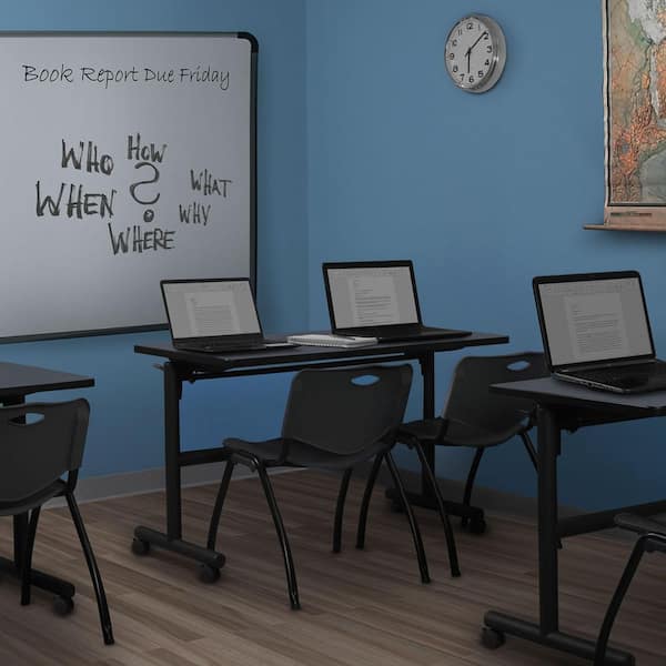 Kobe 48 in x 24 in. Grey Flip-Top Training Nesting Table Desk, 2 M Stack Chairs-Black