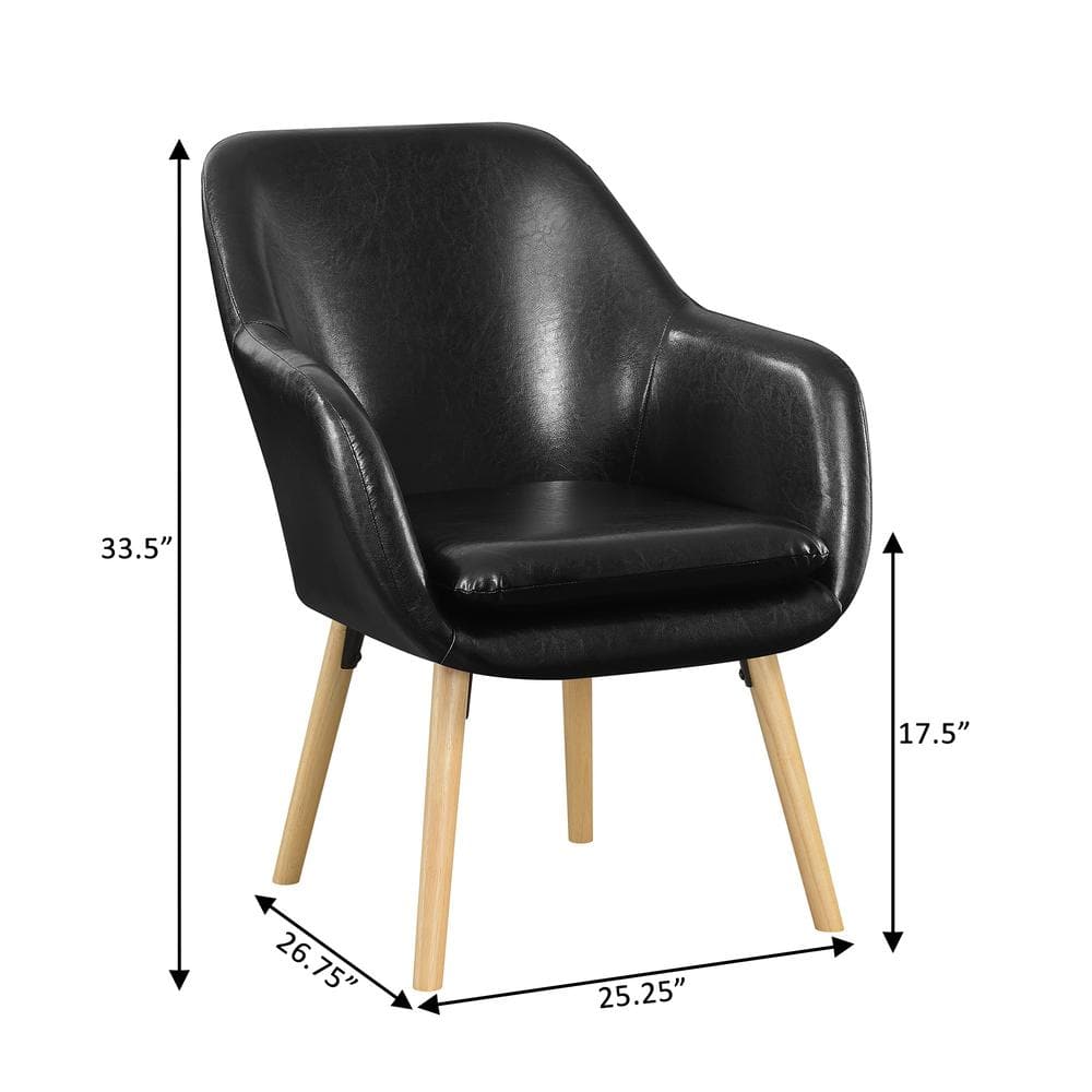 Charlotte Black Faux Leather and Velvet Wood Accent Chair