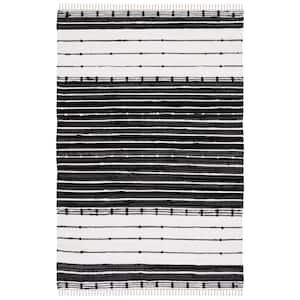 Striped Kilim Black Ivory Doormat 3 ft. x 5 ft. Abstract Striped Area Rug
