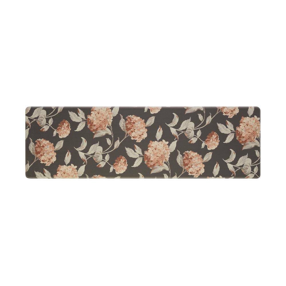 Laura Ashley Dark Gray and Rust Hydrangea Floral 17.5 in. x 60 in. AntiFatigue Wellness Mat