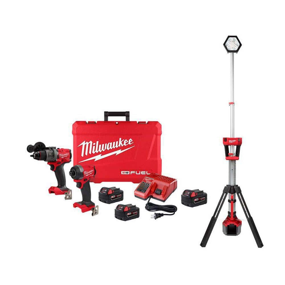 M18 FUEL 18-V Lithium-Ion Brushless Cordless Hammer Drill and Impact Driver Combo Kit (2-Tool) with Stand Light -  Milwaukee, 3697-22-2131