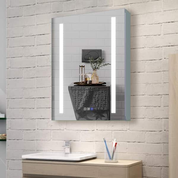 ExBrite 20 in. W x 26 in. H Large Rectangular Silver Aluminum Recessed/Surface Mount Wall Medicine Cabinet with Mirror