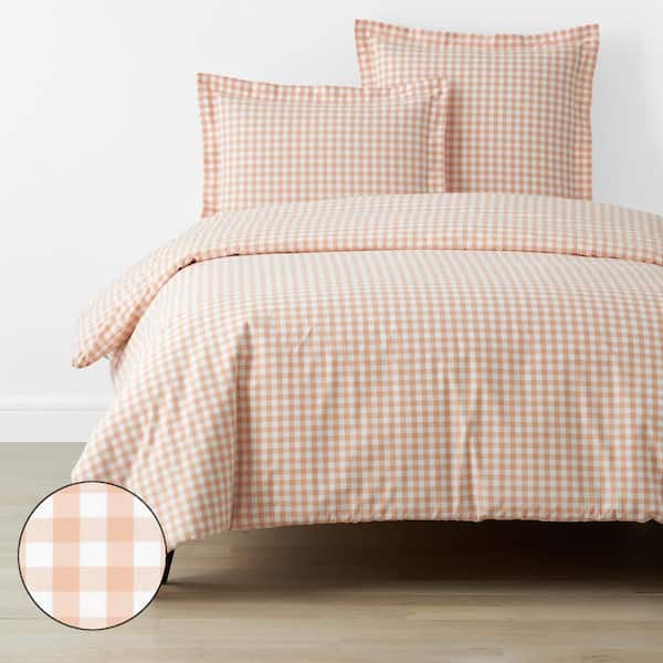 The Company Store Company Cotton Gingham Yarn-Dyed Mango Queen Cotton Percale Duvet Cover