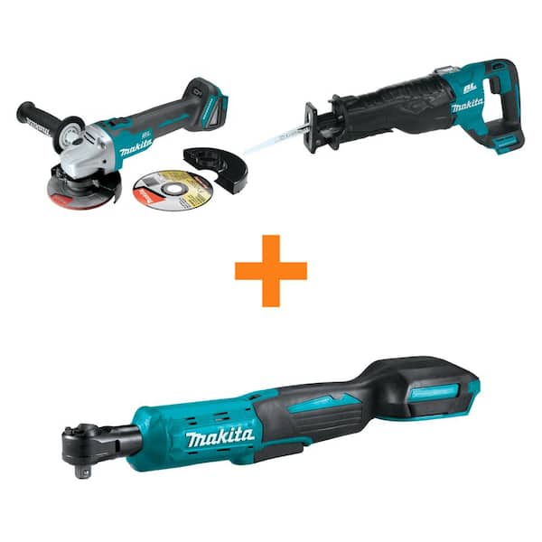 Makita 18V LXT Brushless 4-1/2/5 in. Cut-Off/Angle Grinder and 18V LXT Brushless Recipro Saw with bonus LXT Sq. Drive Ratchet