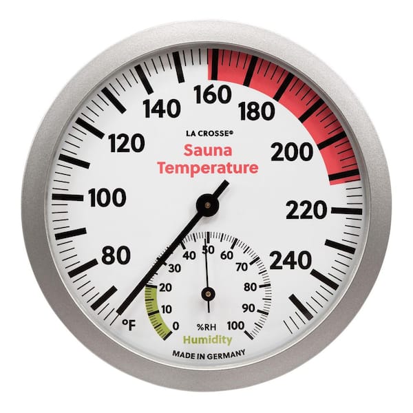 Silver Slimline Analog Sauna Thermometer with Hygrometer