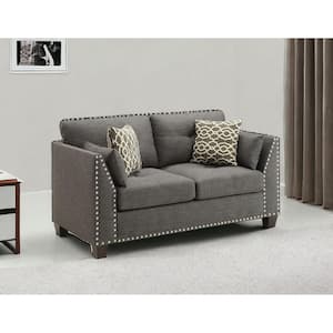 58 in. Light Gray Solid Color Polyester Blend 2-Seater Loveseat with Dark Brown Solid And Manufactured Wood Legs