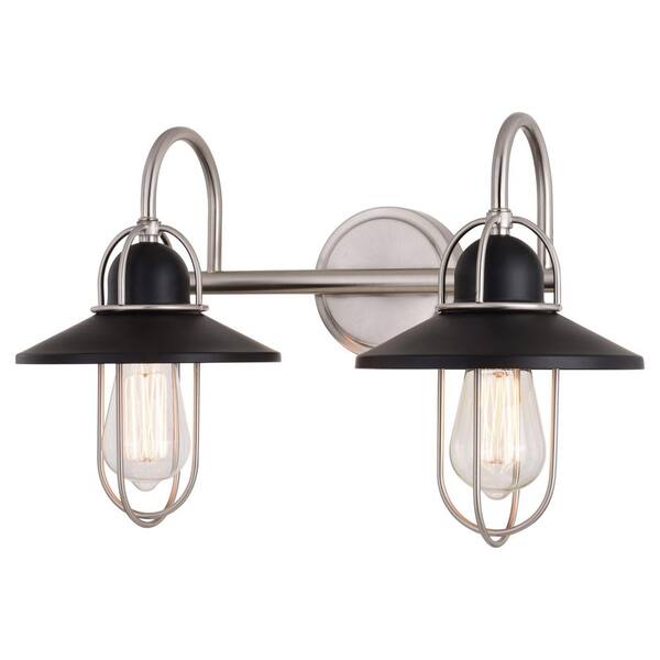 VAXCEL Galena 18 in. W 2Light Matte Black and Nickel Coastal Bathroom
